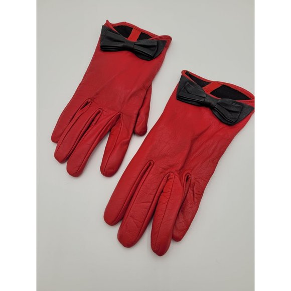 White House Black Market Accessories - White‎ House Black Market Red Gloves Large Black Bows Leather